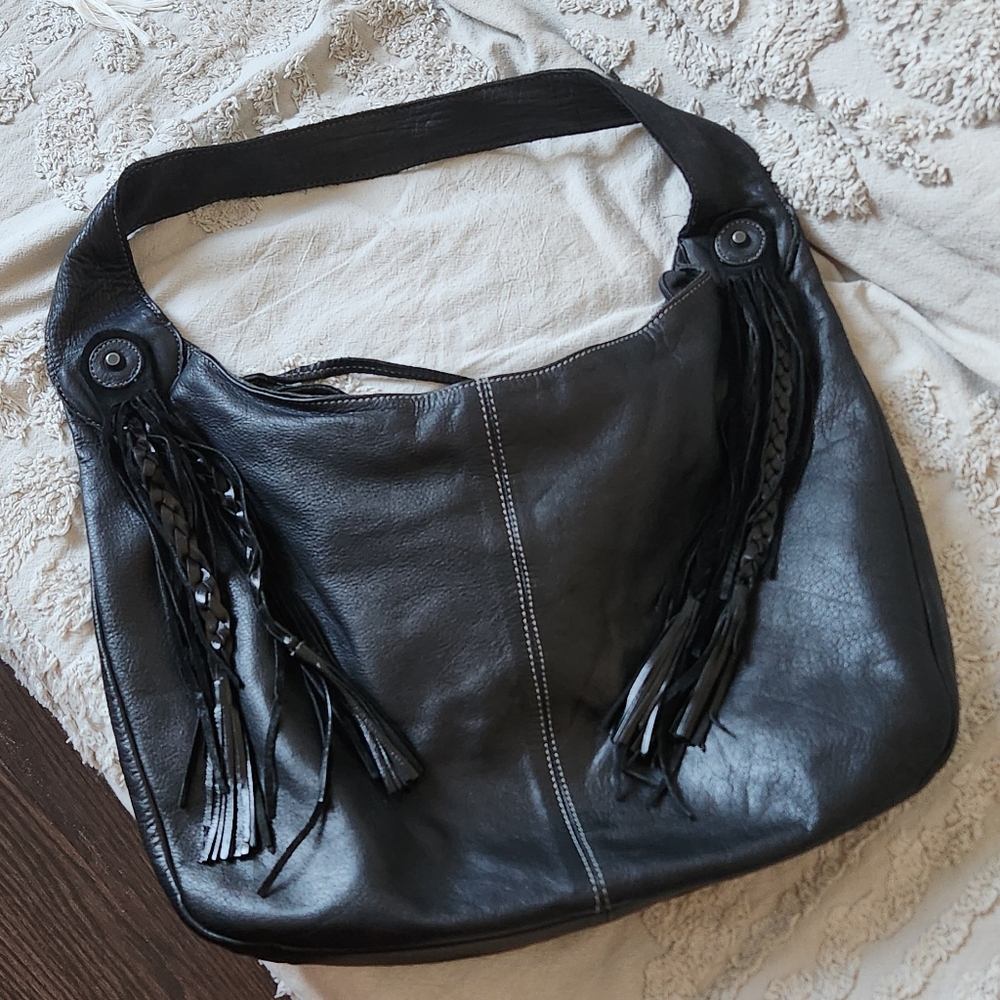 Large leather hobo purse with tassles
